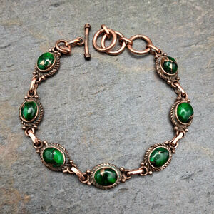 Copper Irish Dahlia Turquoise Bracelet Southwestern Style 7 Stone Toggle Boho